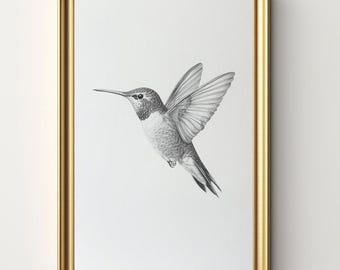 Hummingbird Sketch Print, Downloadable Artwork, PRINTABLE Wall Art, Hummingbird Artwork, Bird Lover Artwork, Hummingbird's