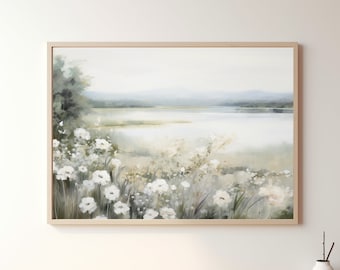 Vintage Spring Landscape Oil Painting, Printable Landscape Painting, Landscape Art Print, Digital Download Wall Art, Vintage Pond Print