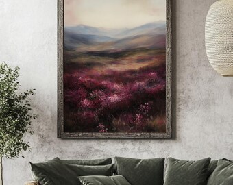 Wildflower Field Landscape Oil Painting, Printable Wildflower Painting, Vintage Landscape Art Print, Digital Download Wall Art