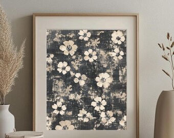 Neutral Abstract Floral Pattern Print, Downloadable Botanical Artwork, Vintage Floral Printable, Digital Download Wall Art