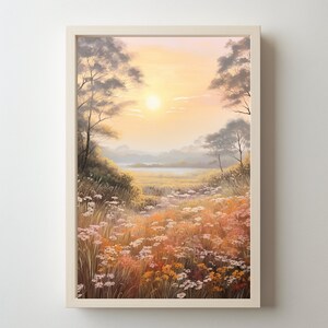 Wildflower Field Landscape Oil Painting, Printable Wildflower Painting, Vintage Landscape Art Print, Digital Download Wall Art