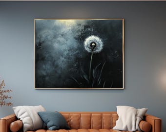 Vintage Dandelion Oil Painting, Printable Painting, Digital Download Wall Art, Moody Wall Art, Dark Floral Decor, Dark Academia Décor