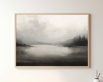 Pintura al óleo de paisaje abstracto imprimible, impresión de arte minimalista, arte de pared con descarga digital, impresión de paisaje abstracto vintage