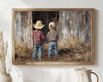 Best Friends Digital Artwork | Beautiful Vintage Style, Cowboy Oil Painting, Digital Downloaded Art, Cowboy Friends Artwork
