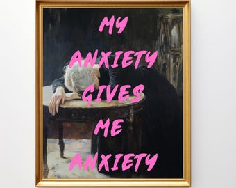 Anxiety Altered Art Portrait, Downloadable Wall Art, Trendy Gallery Print, Pink Graffiti Poster, Vintage Painting, Digital Download