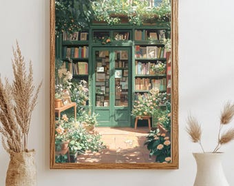 Bookstore Art Portrait, Downloadable Wall Art, Bookshop Print, Book Nook Poster, Vintage Painting, Digital Download, Book Lover Gift