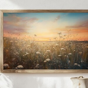 Wildflower Field Landscape Oil Painting, Printable Wildflower Painting, Vintage Landscape Art Print, Digital Download Wall Art