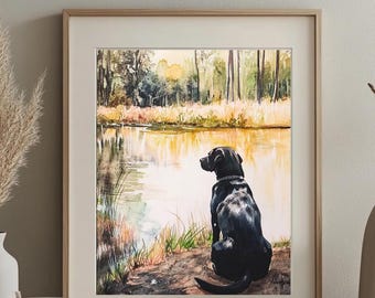 Watercolor Black Lab Downloadable Print, Black Lab Picture, Watercolor Artwork, Hunting Dog Artwork, Digital Download, Black Lab Artwork