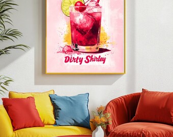 Dirty Shirley Print, Retro Cocktail Art, Vintage Bar Wall Art, Minimalist Bar Decor, Dirty Shirley Decor, Retro Bar Cart Art, Drink Poster