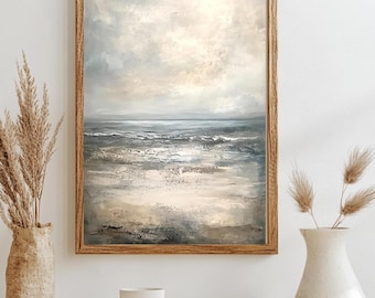 Printable Abstract Oil Painting, Minimalist Art Print, Digital Download Wall Art, Vintage Abstract Sunset Print, Abstract Artwork, Beach Art