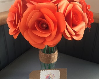 Paper roses x10 made from Orange themed paper + bottle vase, home decor, flower, paper flowers, shappy chic