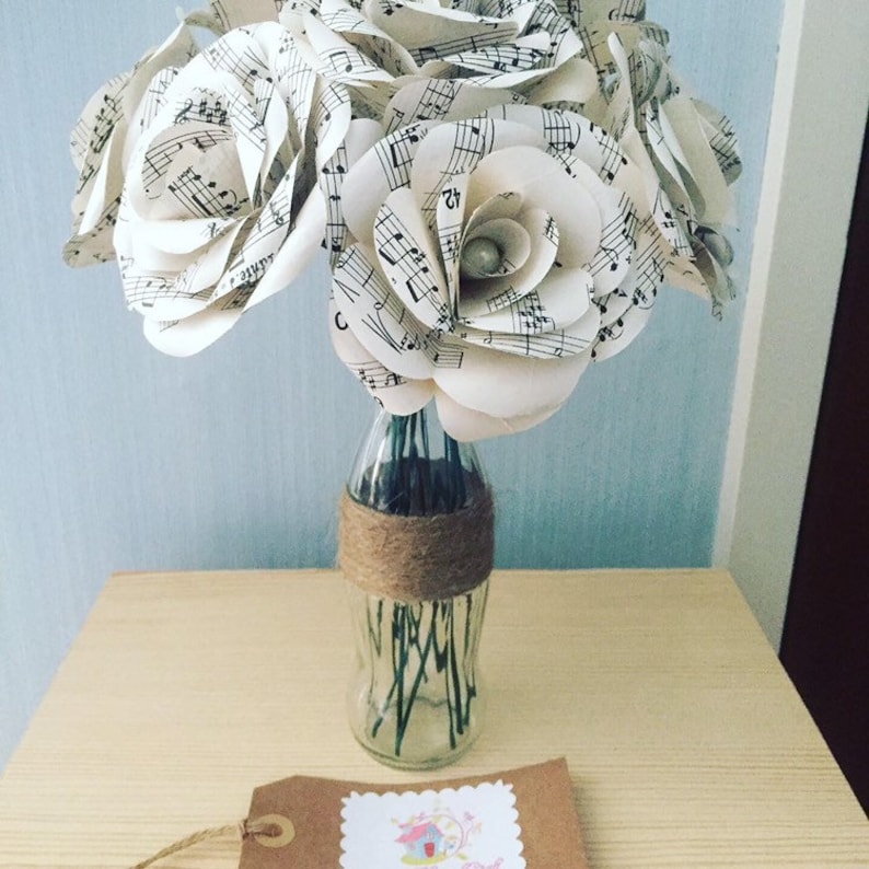 Paper Roses musical note themed x10 bottle vase made from Etsy