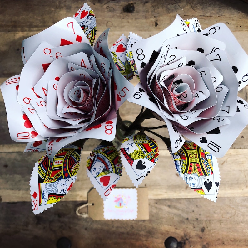 Playing Card Roses With Bottle Vase: Alice in Wonderland Decor, Poker ...