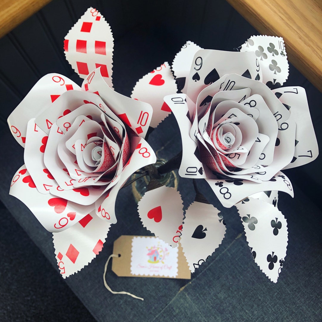 Playing Card Roses X2 + Bottle Vase, Alice in Wonderland Themed Roses ...