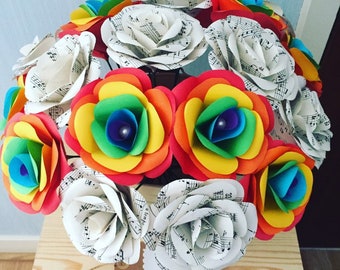 x20 Rosas de papel con temática de arco iris y música + Jarrón de exhibición de cubo Regalo del Día de San Valentín, Regalo del Día de la Madre, Ramo de rosas, Ideas de regalos, página del libro