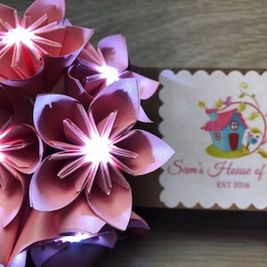 8 Origami, kusudama paper flower lights home Decor, office decor, fairy lights pink themed themed paper
