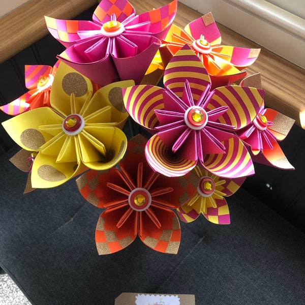 Origami Kusudama Paper Flowers: Orange, Pink, Yellow Home Decor
