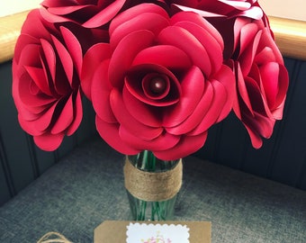 Red Paper Rose Bouquet: Handmade Floral Arrangement with Vase