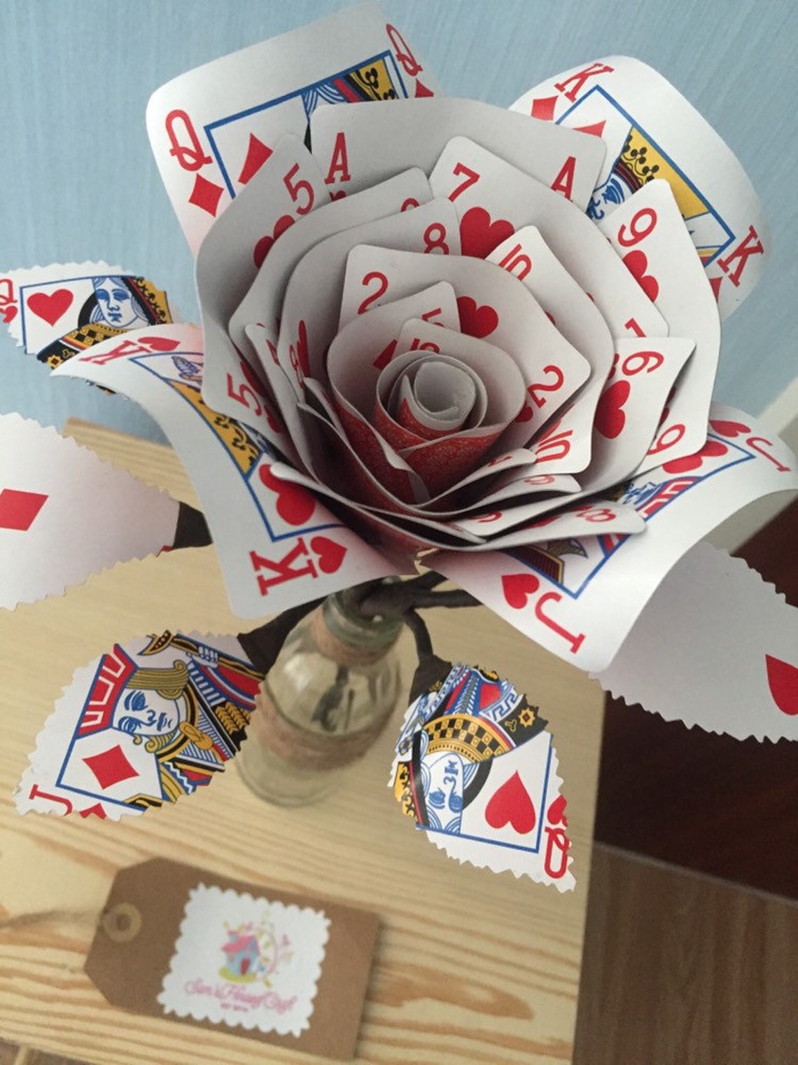Playing card rose bottle vase red suit hearts and diamonds | Etsy