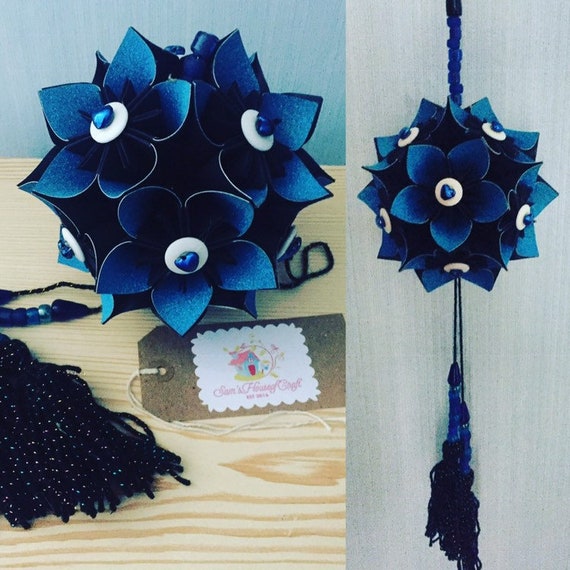 origami kusudama paper flower ball black and blue perfect for home decor office decor origami ornament japanese paper flower ball