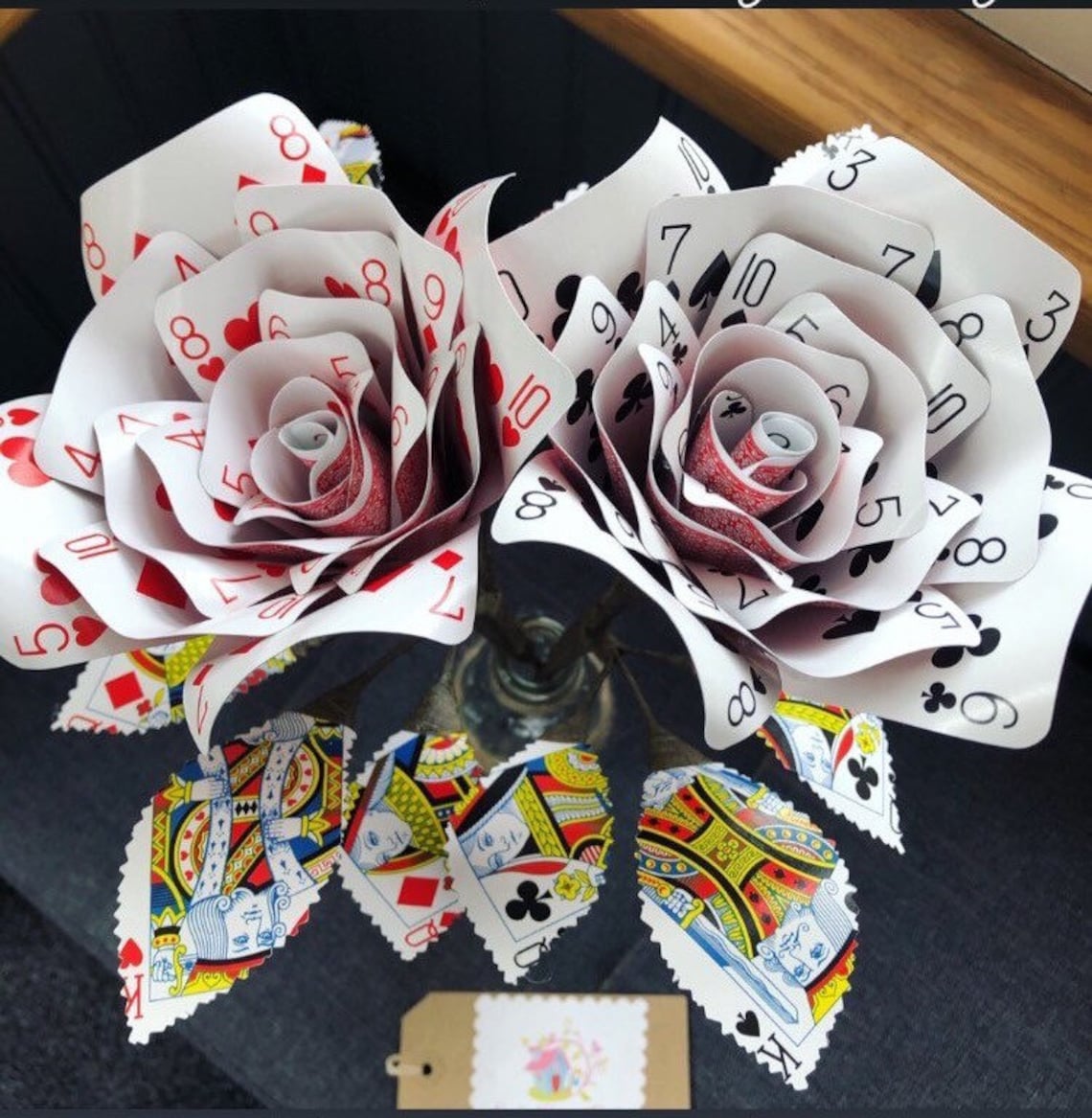 Playing Card Roses With Bottle Vase: Alice in Wonderland Decor, Poker ...
