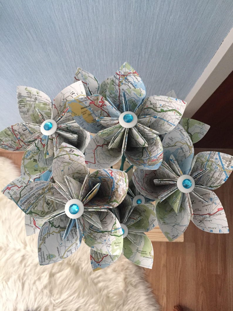 Origami Kusudama Paper Flowers: Map Theme Home Decor - Etsy