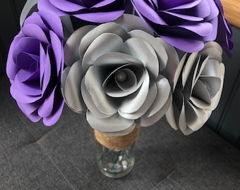 Purple & Silver Paper Roses Bouquet with Bottle Vase