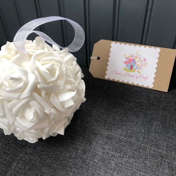 Small White Rose flower ball, kissing ball, Pomander, rose flowers, home decor, wedding, bridesmaid flowers, nightlight