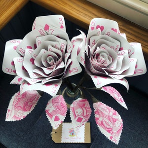 Playing Card Roses with Bottle Vase: Alice in Wonderland Decor, poker night, casino, birthdays