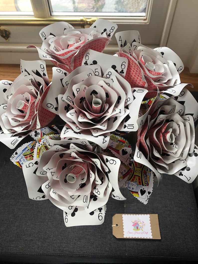Playing Card Rose Bouquet: Handmade Wedding Flower, Handheld Bouquet - Etsy