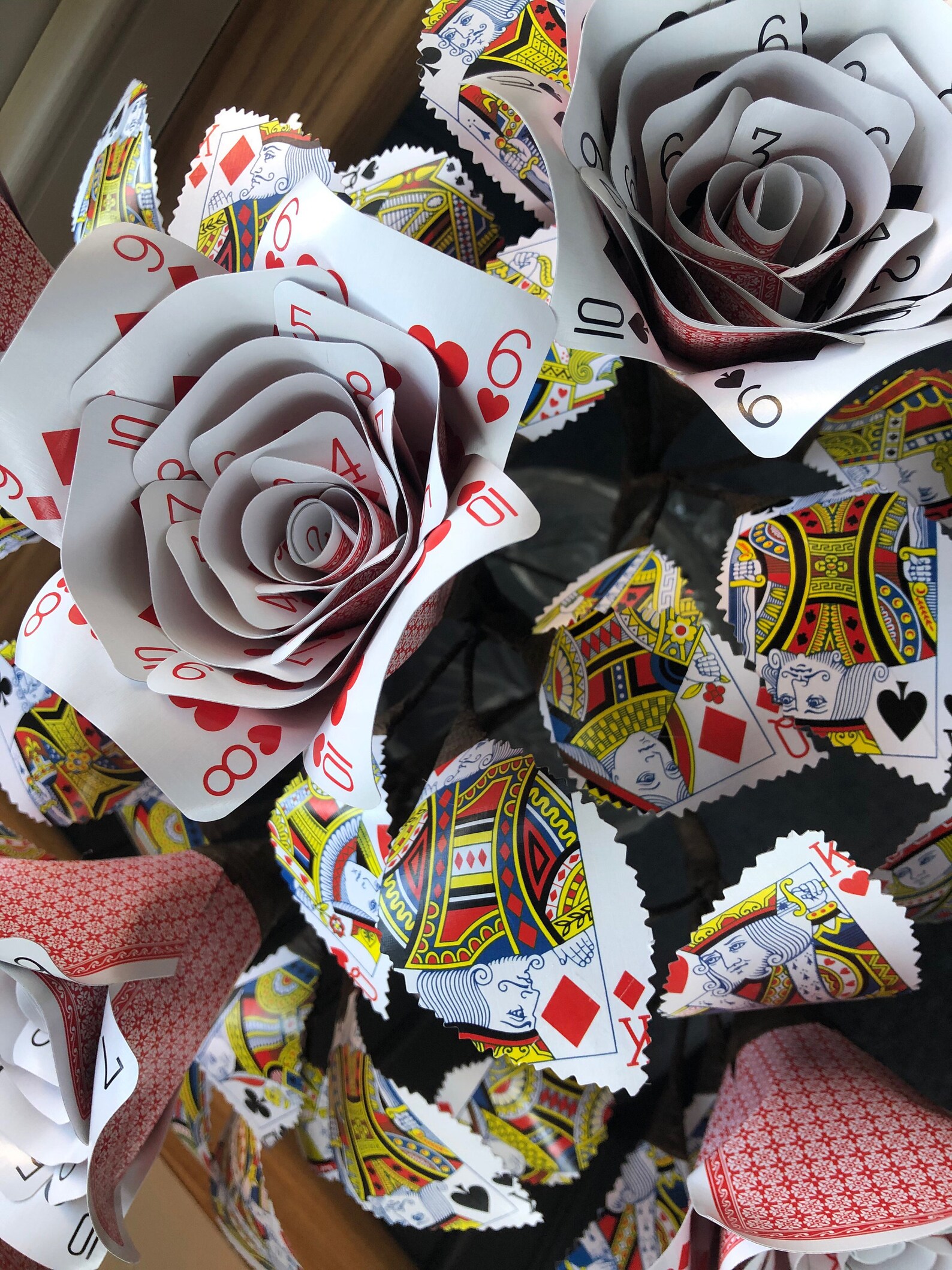 Playing Card Roses, 6 Roses Bouquet: Alice in Wonderland Casino Decor ...