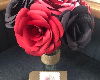 Paper Roses X10 Made From Pink and Black Paper Bottle Vase, Home Decor,  Flower, Paper Flowers, Shabby Chic 