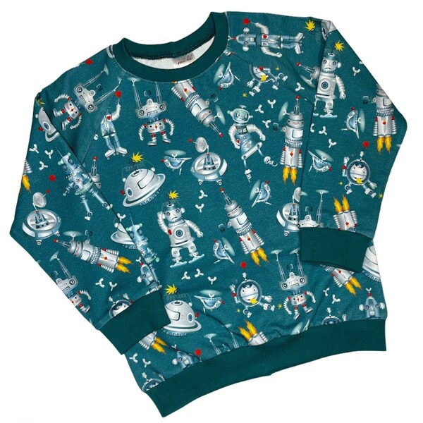 Retro Robot Sweatshirt, Organic Kids Unisex Jumper, Fun Kids Clothes, Toddler Sweater