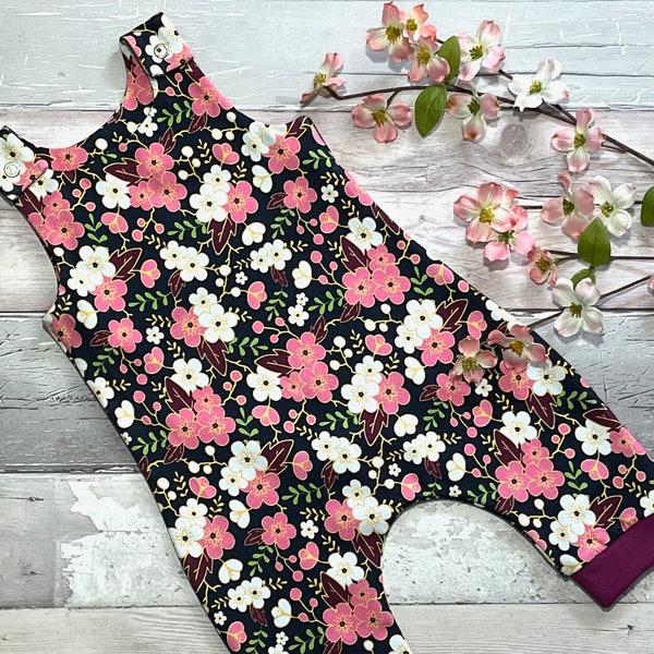 Cherry Blossom Baby Dungarees, Sakura Baby Romper, Baby Girl Clothes, Toddler Dungarees, Baby Shower Gift Idea