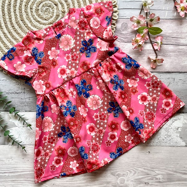 Cherry Blossom Baby Dress, Sakura Print Dress , Kimono Fabric, Baby Clothes Inspired by Japan, Kawaii Baby Dress