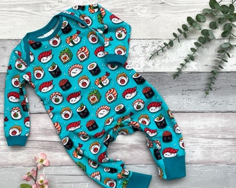 Happy Sushi Baby Sleep Suit | Organic fabric | Babygro, Romper, Sleepsuit | New Baby Gift | Unisex Baby Sleepsuit | Japanese Style