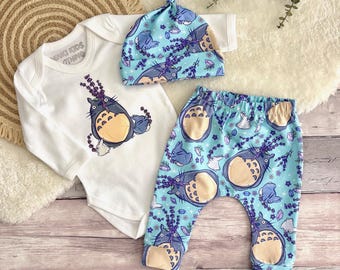 Totoro Baby Gift Set: Kawaii Leggings, Bodysuit & Knotted Hat Set