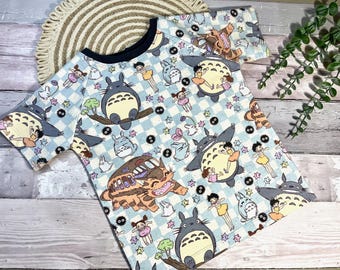 Totoro Kids T-Shirt: Handmade Cotton Raglan Tee, Anime Fan Clothes