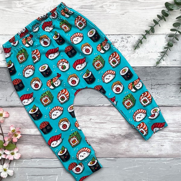 Happy Sushi Leggings, Unisex Baby and Toddler Leggings, Kawaii Baby Clothes, Inspired by Japan