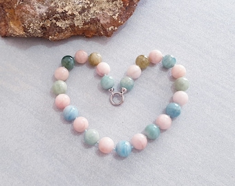 Mix Beryl Beaded Collana Acquamarina, Morganite, Smeraldo, Gioielli di pietre preziose, March Birthstone, Argento Sterling 925