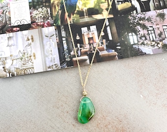 Chrysoprase Pendant Necklace: 18kt Yellow Gold over Sterling Silver