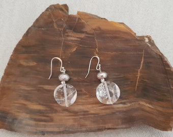 Clear Quartz Sterling Silver Drop Earrings: Pearl Gemstone Jewelry