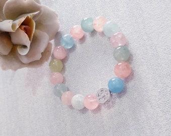 Morganite aquamarine emerald elastic bracelet,  Gemstone diamonte beaded stretch bracelet , March Birthstone, gift for her,Rainbow Bracelet