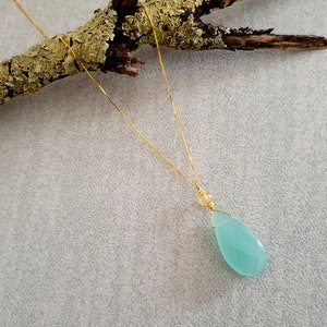 Blue Chalcedony Citrine Pendant Beaded Necklace,  November Birthstone, Yellow Gold Silver