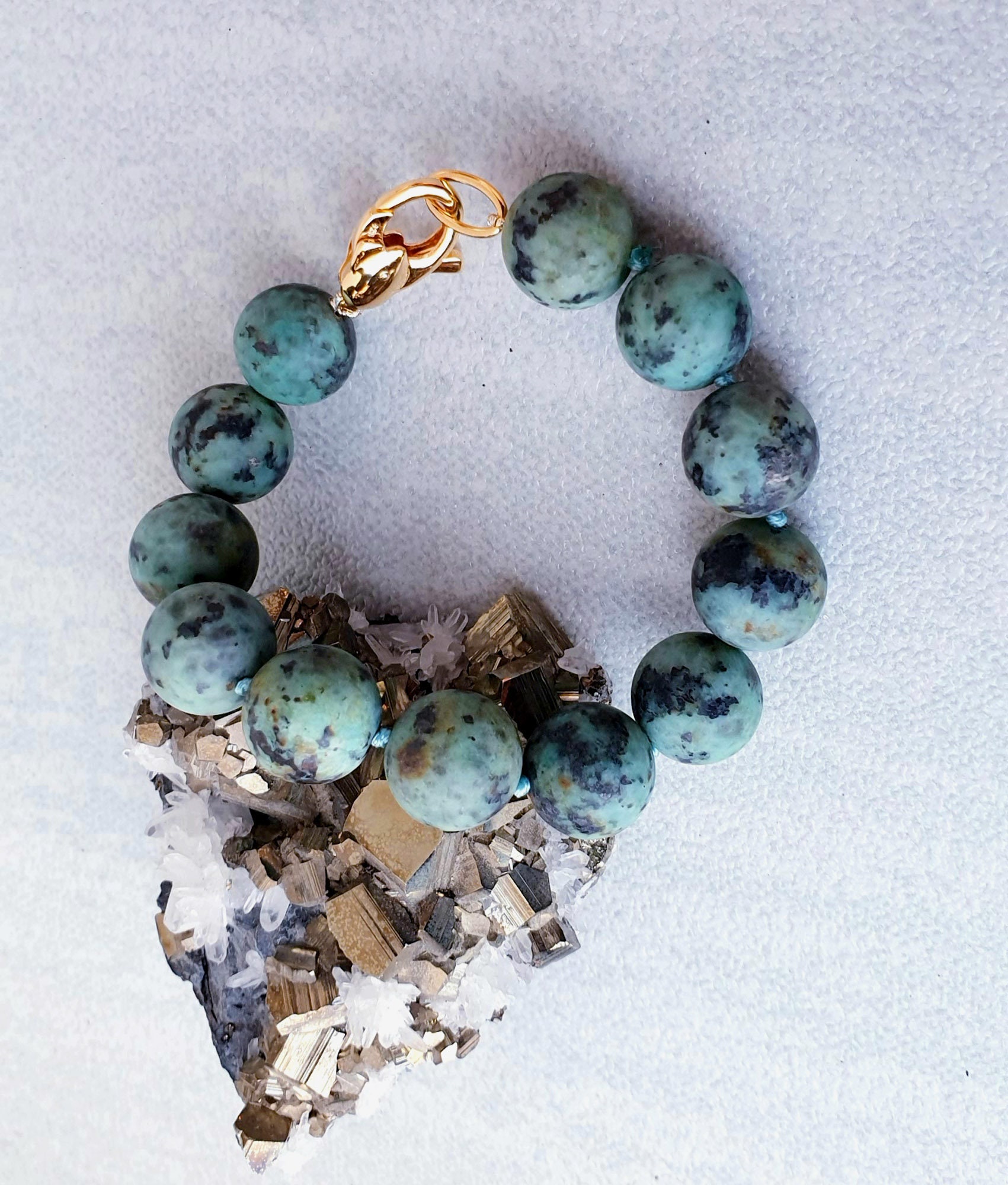Bracelet En Plaqué Or Jaune 18ct Avec Perles De Culture Et Turquoise - Fait Main