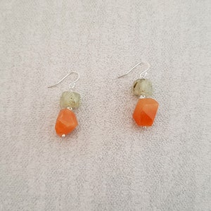 Prehnite & Orange Aventurine Sterling Silver Drop Earrings