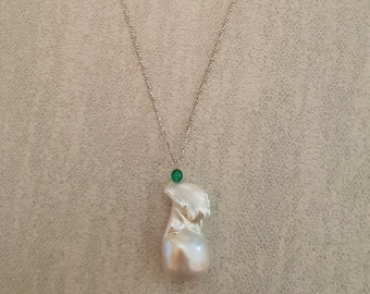 White Baroque Pearl Pendant: Sterling Silver Necklace, Bridal Jewelry