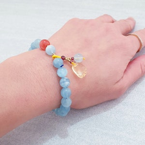 Aquamarine Carnelian Gemstone Charm Bracelet: Crystal Healing Jewelry