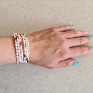 White Pearl Agate Hematite Bracelet Set: Multi Strand Bangle