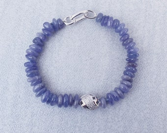 Tanzanite diamonte bracelet,gemstone beaded statement jewelry, gift for her  contemporary jewelry, sterling silver